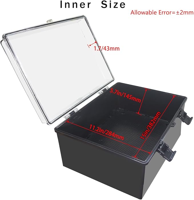 Junction Box, Hinged Black Clear Cover IP67 Waterproof ABS Project Box with Mounting Plate Electrical Box Enclosure with Wall Bracket 15.7 x 11.8 x 7.9inch(400x300x200mm)