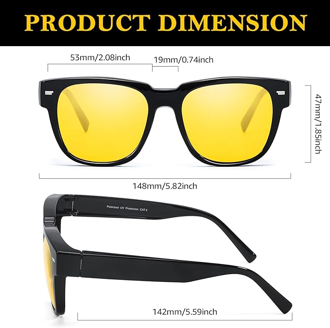 TJUTR Fit-Over Night Vision Driving Glasses for Men Women, Anti-Glare Polarized UV400 Yellow Lenses for Nighttime Safety