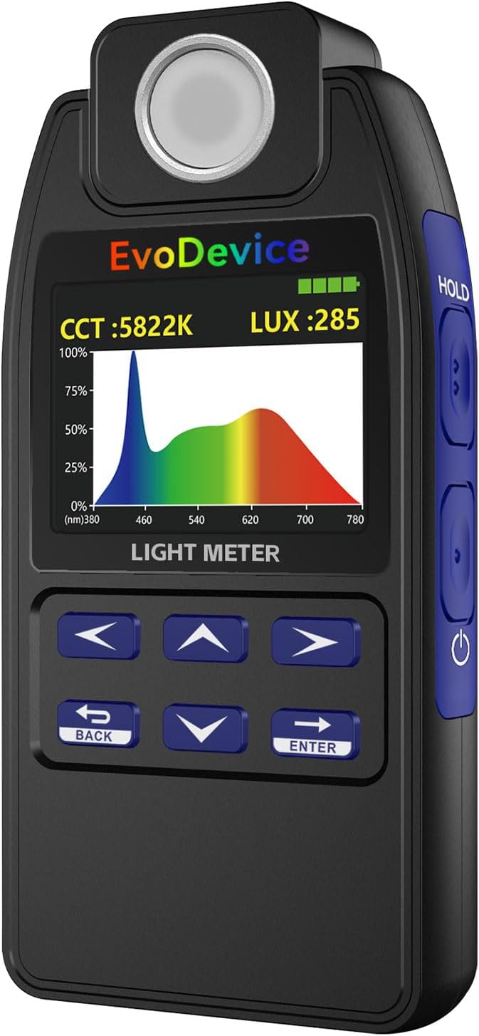 E130 Light Meter – Accurate Lux & Color Temperature (CCT) for Any Light Source, 99-Point Light Mapping, Hold Freeze, Spectrum Mode Accurate for 420/450nm White LEDs