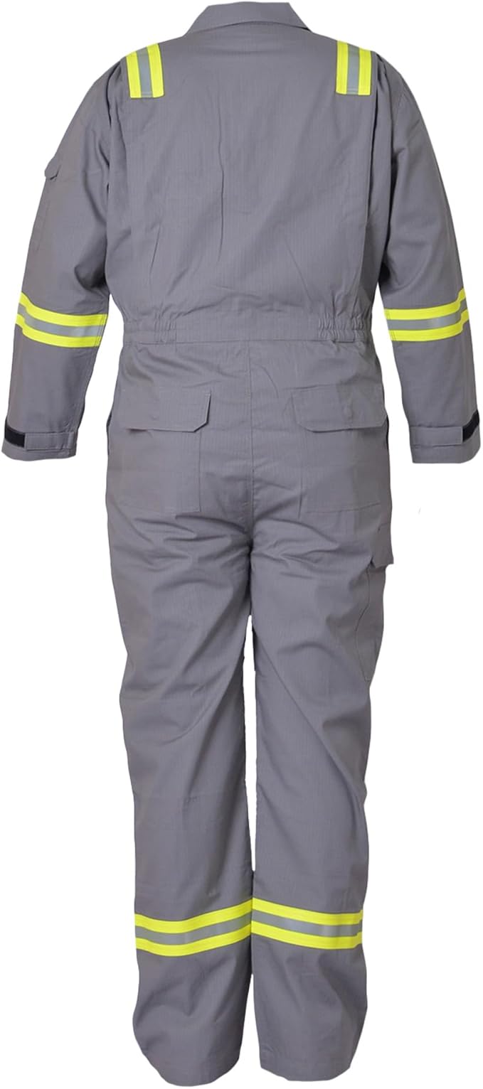 Flame Resistant FR Hi Vis Coveralls for Men NFPA 2112 Complied 7oz Overall for Men Reflective Tape 6 Pockets Coverall