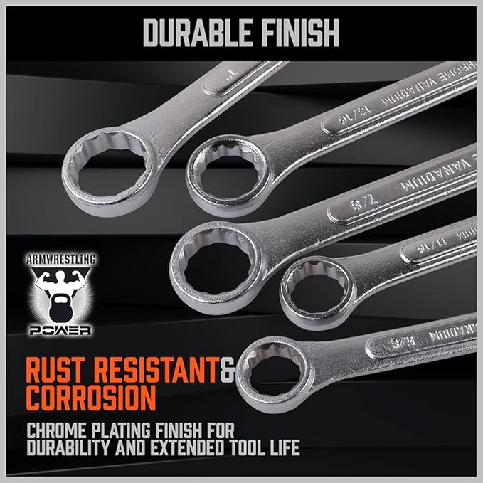 HORUSDY 26-Piece Durable Combination Wrench Set with Roll-up Pouch, Open End Wrench Set for General Household, Garage, Auto Repairs, SAE 1/4” - 1” and Metric 8mm - 24mm
