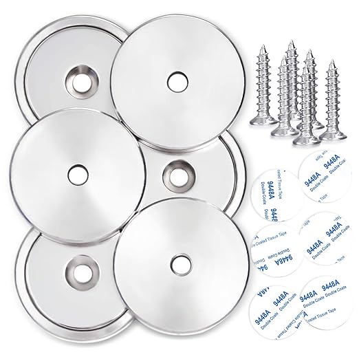 LOVIMAG Neodymium Cup Magnets,110LBS Holding Force Strong Rare Earth Magnets with Heavy Duty Countersunk Hole and Double Sided Adhensive&Stainless Screws for Refrigerator Magnets,Office etc,Pack of 6