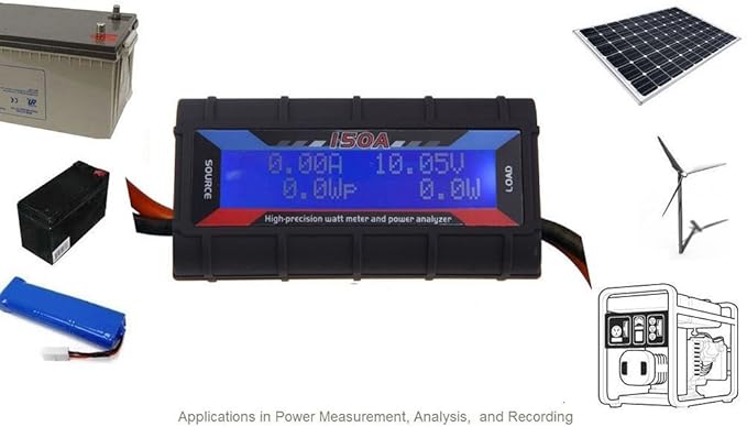 RGBZONE 150 Amps Power Analyzer, High Precision RC Watt Meter with Digital LCD Screen for RC, Battery, Solar, Wind Power