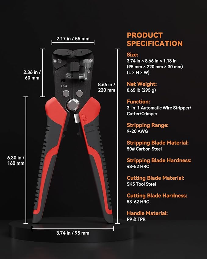 Self Adjusting Wire Stripper, ULEEY 3 in 1 Automatic Wire Stripper/Cutter/Crimping Tool for 9-20 AWG Cables