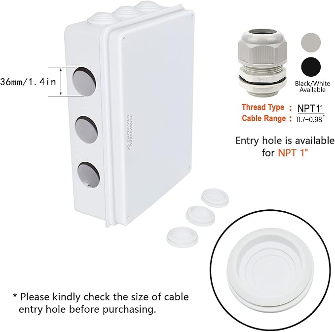 LeMotech Junction Box, ABS Plastic IP65 Waterproof and Dustproof, Universal Electrical Enclosure, Outdoor and Indoor Project Box 10 x 7.9 x 3.1 inch (255 x 200 x 80 mm)