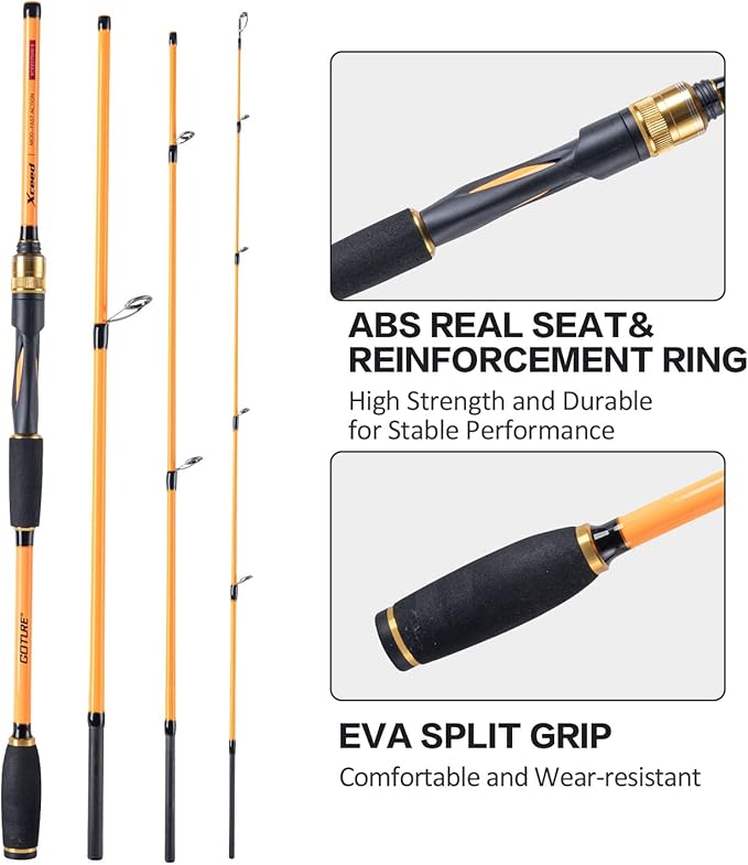 Goture Travel Fishing Rods, 4 Piece Fishing Pole with Case/Bag, Casting/Spinning Rod,Ultralight Fishing Baitcasting Rod 7ft for Saltwater Trout, Bass, Walleye, Pike