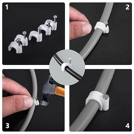 Jadaol Cable Clips with Nails, 400 Pack Cord Wire Clips (5mm 6mm 8mm 10mm), Nail-in Round Cable Tacks for Ethernet Cable, Coaxial, TV, Speaker, Electrical Wire, White