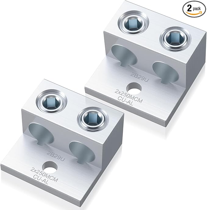Blulu 2 Pieces Dual Aluminum Ground Lug Dual Rated Double Wire Barrel Aluminum Mechanical Lug (250 Mcm-6sol)