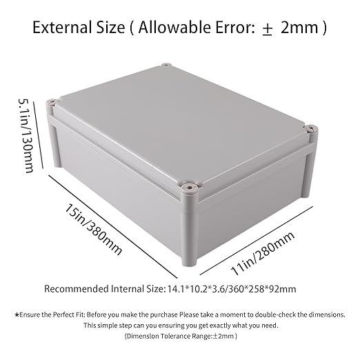 Junction Boxes-15" x 11" x 5.1" IP65 ABS Plastic Dustproof Waterproof Electrical Box Project Junction Conduit Box for Electrical Outdoor Enclosure