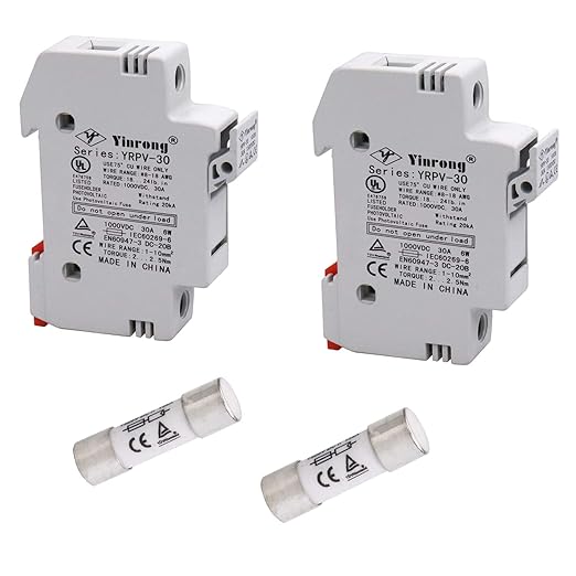 ZOOKOTO 2 PCS Solar Fuse Holder 25A 1000V DIN Rail Mount Fuse Holder 1 Pole White Plastic Housing with 10x38mm 2 Fuses 25A