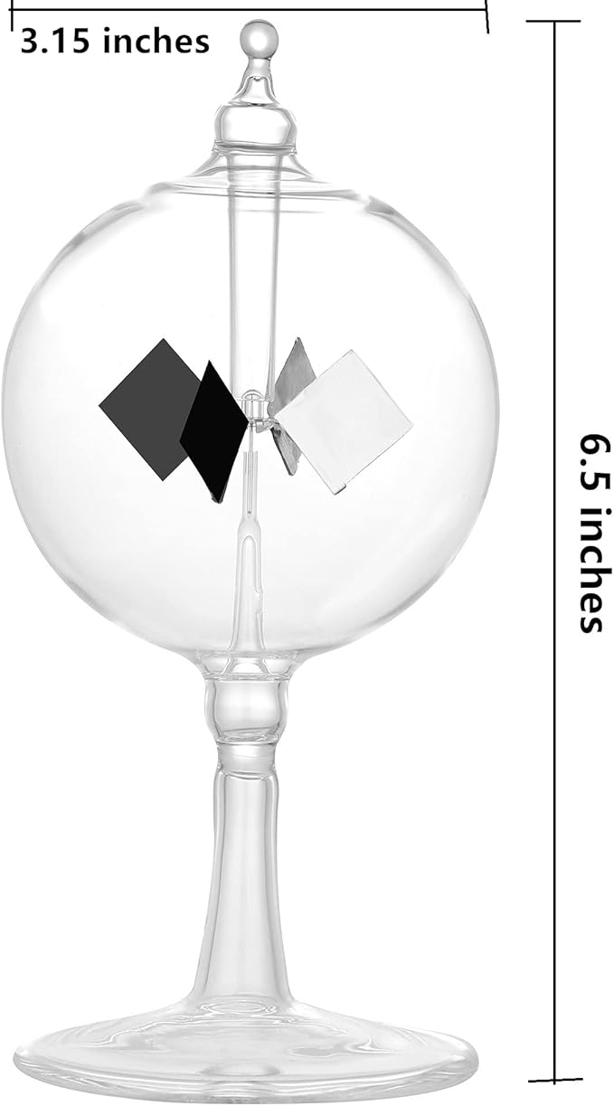 Solar Crookes Radiometer Glass Windmill Handmade for Party Home Decoration Gift L (Transparent)