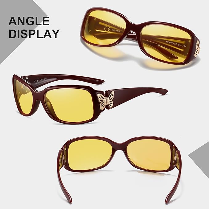 HAOLOTA Night Vision Driving Glasses Women Anti Glare Polarized, Wrap Around Nighttime Safety Glasses UV Protection