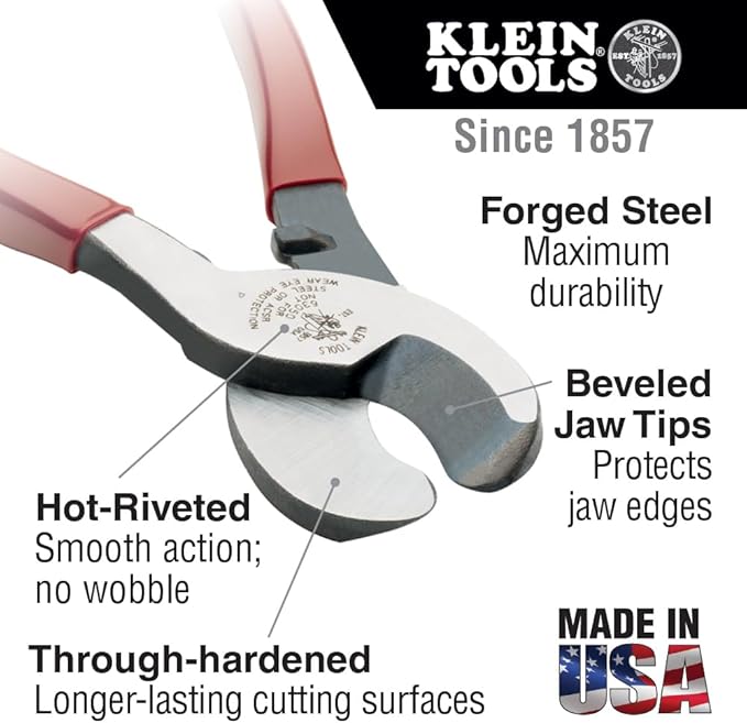 Klein Tools J63050 Journeyman Cable Cutter, Made in USA, Cuts Aluminum, Copper and Communications Cable with Shear-Type Jaws