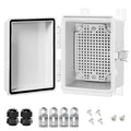 LeMotech Electrical Box, IP67 Waterproof Hinged Cover Stainless Steel Latch Junction Box, ABS Plastic Electrical Enclosure with Mounting Plate,Wall Brackets, Cable Glands,4.7"x3.5"x2.7",Grey