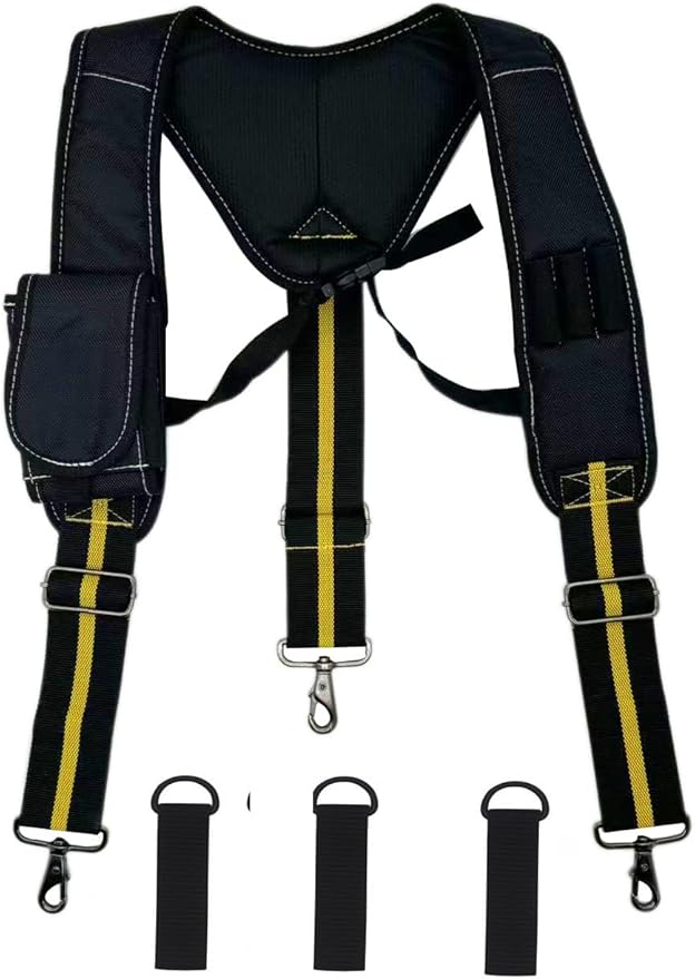 Heavy Duty Tool Belt Suspenders for Men 3 Point Padded Suspenders with Attachment Loops for Men
