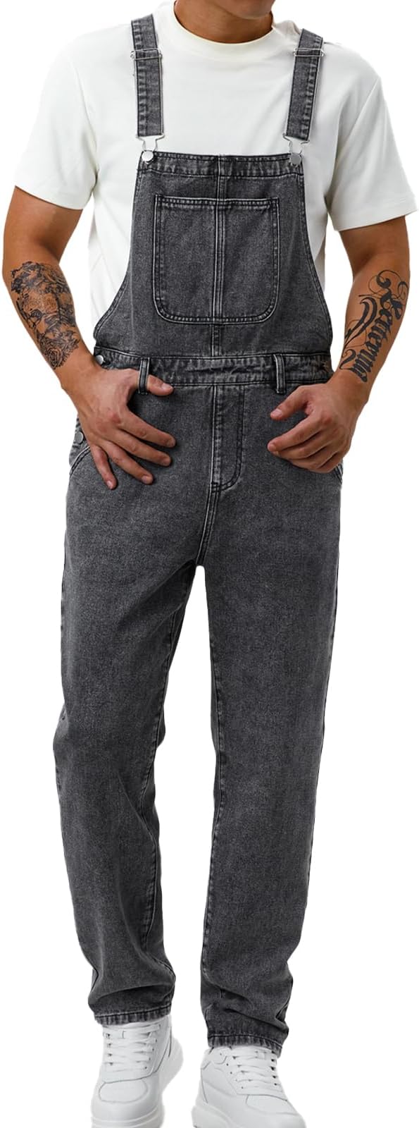 Men's Bib Overall Relaxed Fit Adjustable Strap Denim Work Pants with Large Pockets Durable Comfortable Jumpsuit for Men