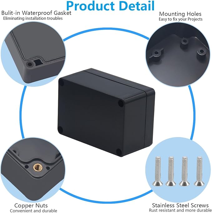 Project Box ABS Black Electrical Boxes IP67 Outdoor Waterproof Box Electronic Junction Box Power Enclosure with Cable Glands for DIY Project 3.9 x 2.7 x 2 inch (100x68x50mm)