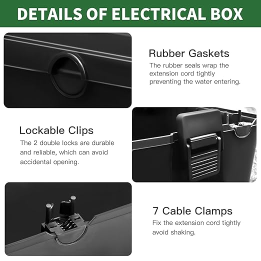 TOTUFY Large Outdoor Electrical Box Waterproof (12.9 x 8.3 x 5.2 inch), IP54 Weatherproof Extension Cord Cover with 7 Cable Seal Entry, Protect Power Strip, Timer Outlet Plug, Holiday Light, Black