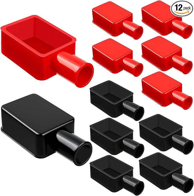 12 Pcs Battery Terminal Cover, Red and Black Isolate Soft Rubber Battery Terminal Protector, Soft Rubber Positive Negative Car Insulating Protector for Electric Bike Car Motorcycle Truck
