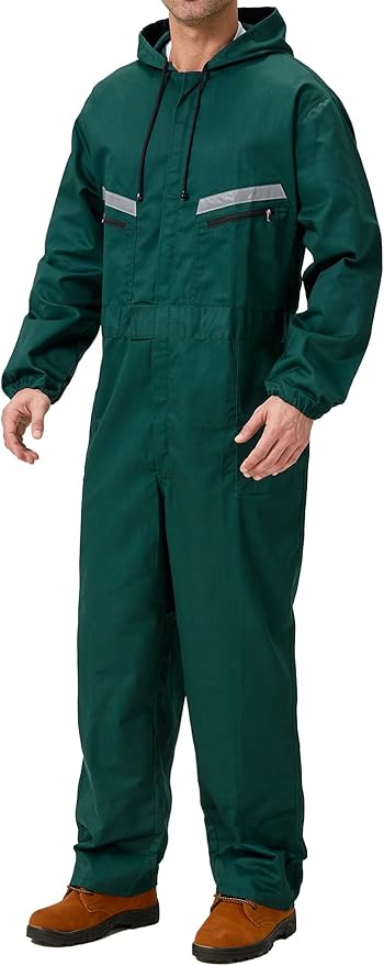 Mens Work Coveralls Mechanic Hooded Overall Workwear Jumpsuits Long Sleeve Hi Viz Coverall with Zippers