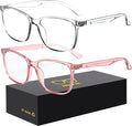 Blue-Light Blocking Glasses Computer Reading/Gaming/TV/Phones Glasses Fashion Anti Eyestrain Glasses for Women Men（C1 Transparent + Pink）