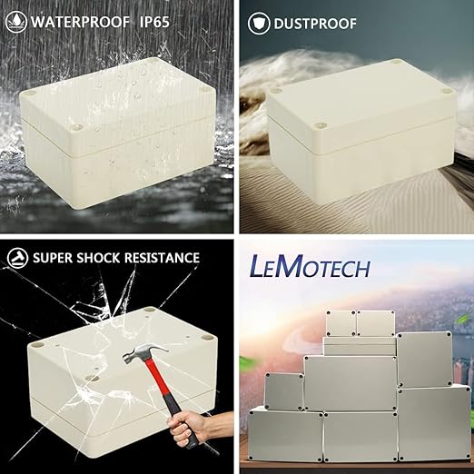 LeMotech Waterproof Dustproof IP65 ABS Plastic Junction Box Universal Electric Project Enclosure Pale Gray 3.9 x 2.7 x 2 inch (100 x 68 x 50 mm)