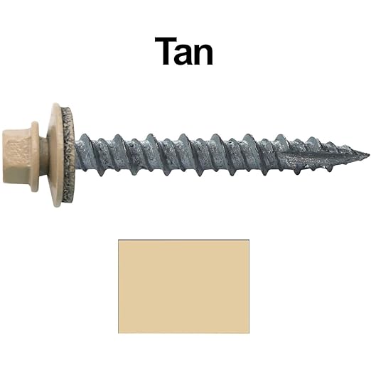 Metal ROOFING SCREWS: (250) 10 x 1-1/2" Tan Hex Head Sheet Metal Roof Screw. Self starting metal to wood siding screws. EPDM washer. Colored head
