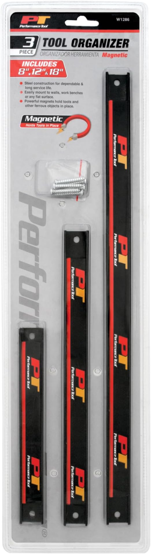 Performance Tool W1286 3 pc. Magnetic Tool Organizer Set - Securely Holds Your Tools, Screws, and Nails in Place for Easy Access and Organization