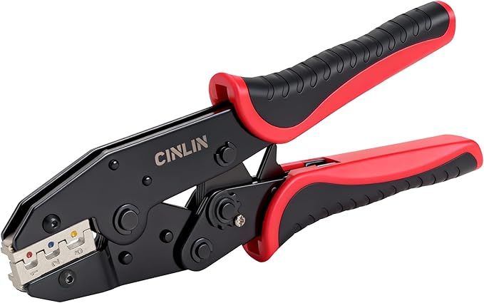 Crimping Tool For Heat Shrink Connectors-AWG 22-10 Ratchet Wire Terminal Crimper-Ratcheting Crimper Tools-Available For Insulated Nylon Connectors and Electrical Wire Connectors HS-125
