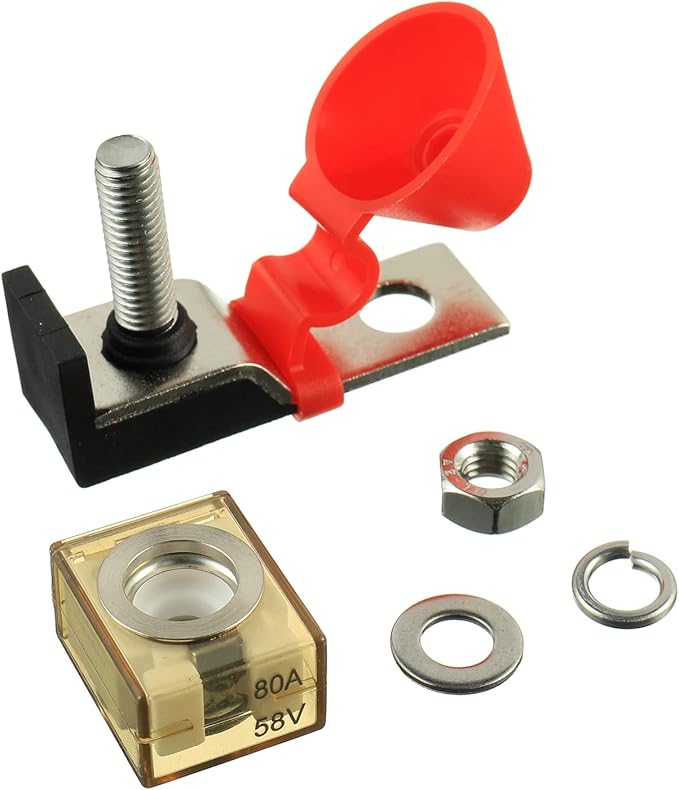 80 AMP MRBF Terminal Block Fuse Holder Single Stud 5/16" (M8) Compact Rated Battery Fuse 80A