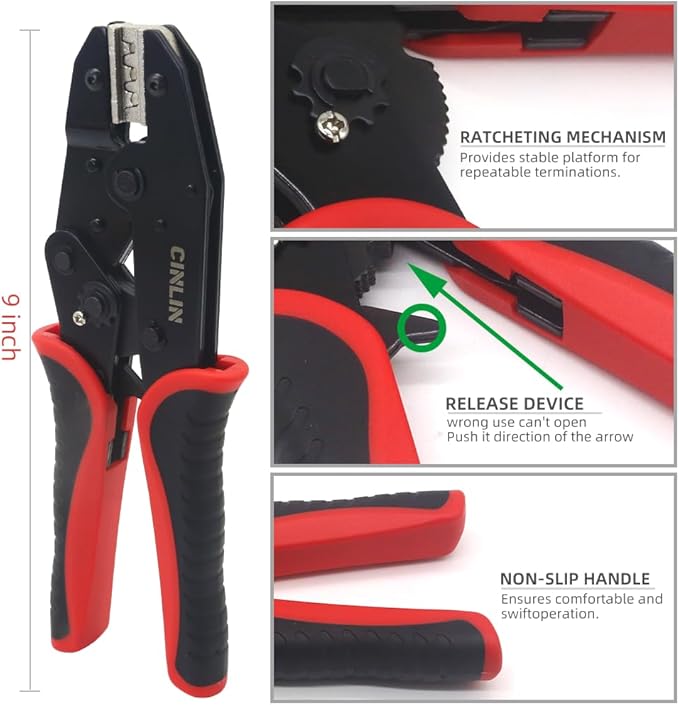 Crimping Tool for Solar PV Cable Connectors - Ratcheting Wire Crimpers - AWG 14/12/10 (2.5/4/6mm²) - Ratchet Terminal Crimper - Electrical Crimping Tool HS-2546