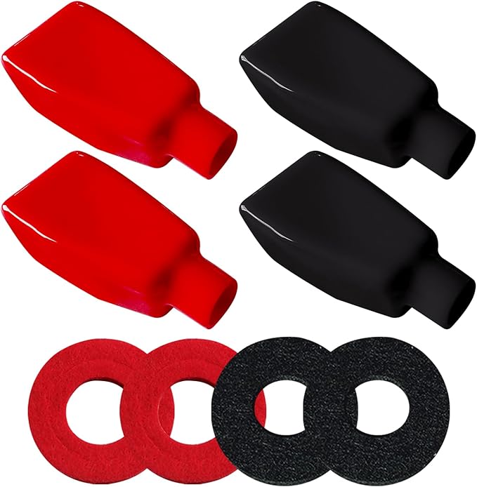 Ampper Top Post Flexible Battery Terminal Cover, Battery Terminal Clamp Insulator Protector W/Washers for Car, Vehicle, RV and Boat (Large, 2 Sets)