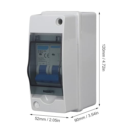 Solar Combiner Box with 20A 1000V DC Circuit Breaker IP65 Waterproof Polycarbonate Enclosure for Solar Panel Systems 4.72x2.05x3.54 Inch