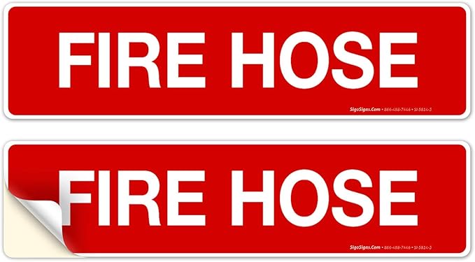 Fire Hose Sign, Fire Safety Sign, (SI-5814) (2 Pack) 3x12 Inches, 4 Mil Vinyl Decal Stickers UV Protected, Made in USA