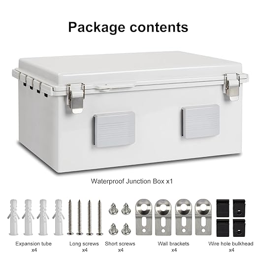 Electrical Junction Box, Ventilated Design, Cable Grommets, Indoor/Outdoor Use with Mounting Panel & Hinged Cover. Waterproof IP 65. (Grey Cover, 15.7"x11.8"x7.1")