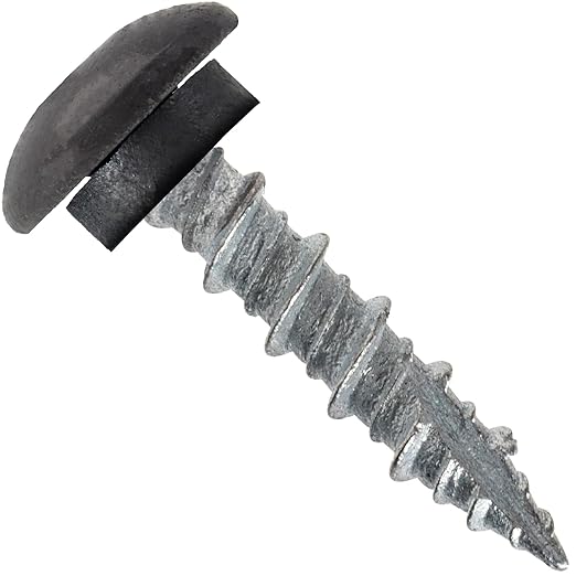 10 x 1 Charcoal - Low Profile Star Head Roofing Screws - HI-LO Thread - Metal to Wood - T25 Torx Drive Head - EPDM Washer. 1 x 250 Count Bag - 250 Screws