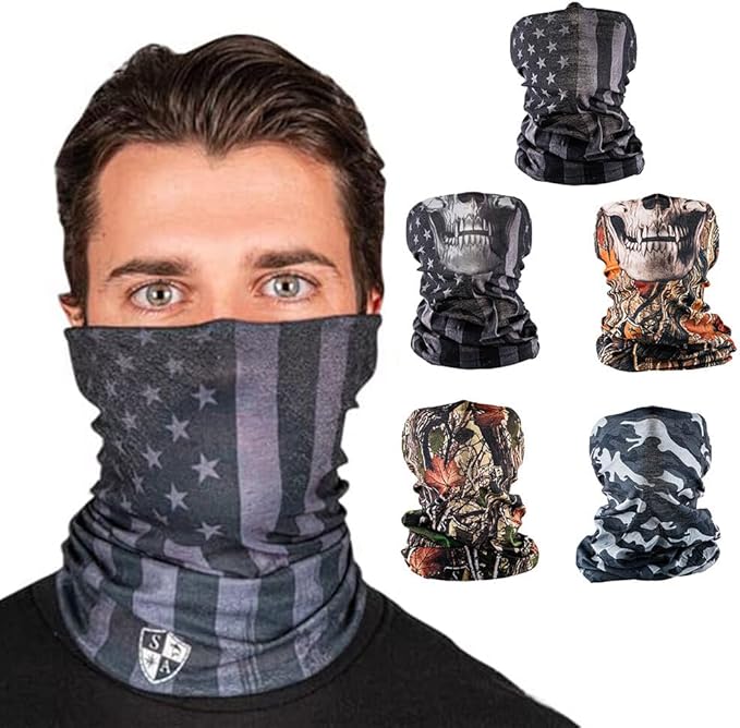 S A Company 5-Pack UV Face Shield | UV 30+ Multipurpose Neck Gaiter Balaclava for Adults | Multiple Color Packs