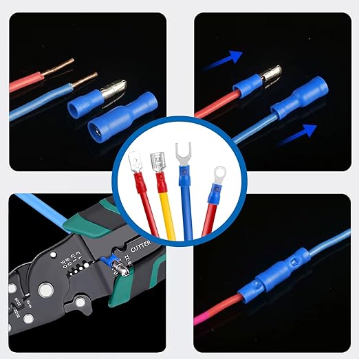 smseace 300pcs 19 Values Electrical Crimp Connectors with Crimping tool spade connector kit Fork Spade Butt Ring Bullet Crimp Connectors
