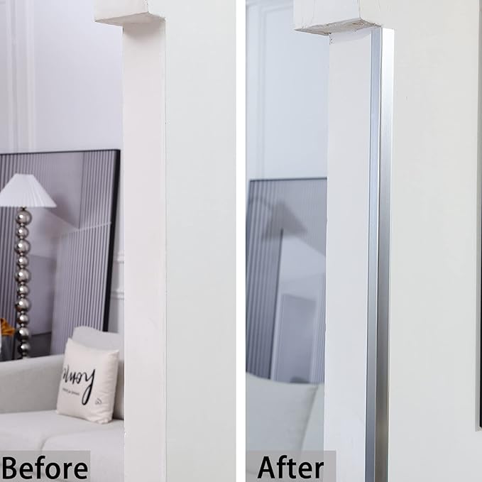 Aluminum Peel and Stick L Molding Corner Guards with 90° Angle for Wall Door Frame Cabinet Baseboard Protection and Decoration, 51.2in x 0.8in (3Pcs)