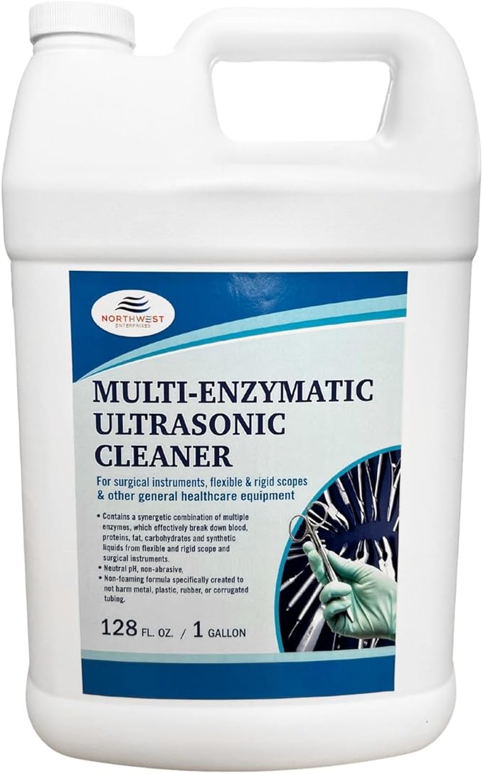 NORTHWEST ENTERPRISES Multi-Enzymatic Ultrasonic Cleaner Solution for Surgical Instrument and Equipment Reprocessing. Concentrated. One Gallon.