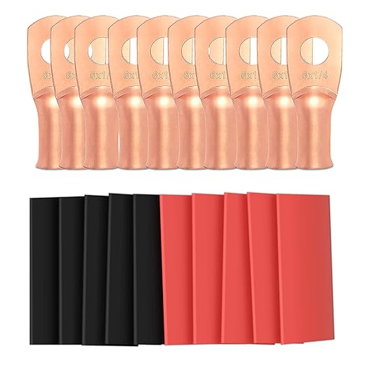 10pcs 6 Awg - 1/4" (M6) Sanuke Wire Lugs Ring Terminal Connectors Ends Heavy Duty for Battery Cable Lug Wire Electrical Eyelets with 3:1 Dual Wall Adhesive Heat Shrink