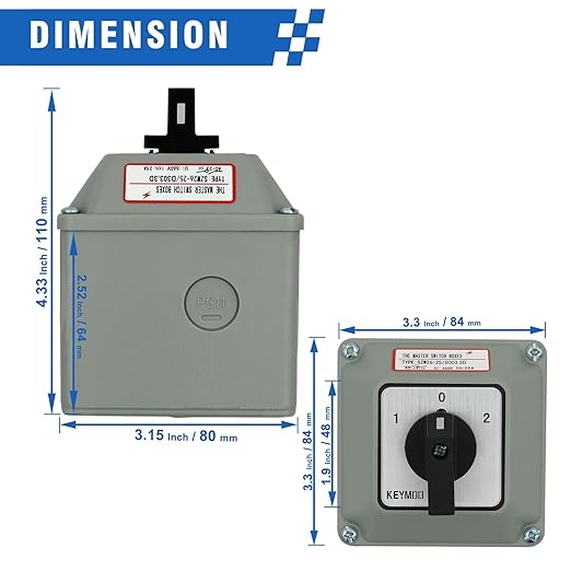 25A Rotary Changeover Switch with Exterior Box for Solar Power System, 3 Position 3 Phase 12 Terminals, 2-Way 3NO 3NC Universal Selector Switch 25/D303.3D