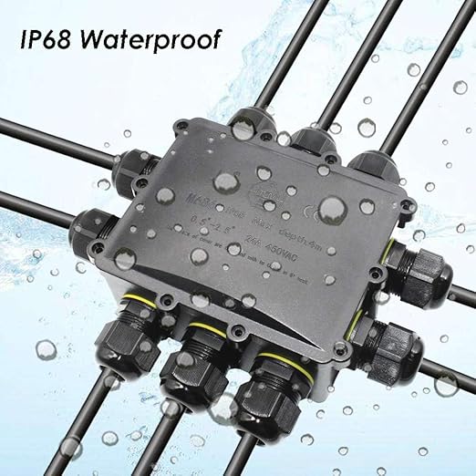 IP68 Waterproof Junction Box Outdoor 10Way 10 Cable M25 Gland Wire Connector, Extension Electrical Cable Protector for Diameter Cable Ø4-14mm Black 1Pack
