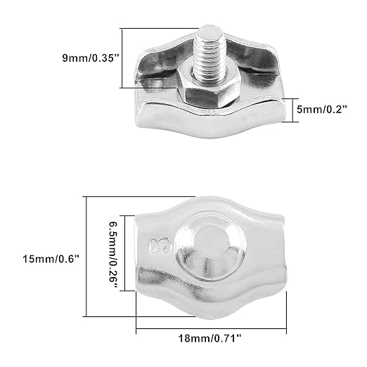 20Pcs M3 Stainless Steel Single Wire Rope Clips, Simplex Bolt Cable Clamp for 1/8 Inch Diameter Wire Cable