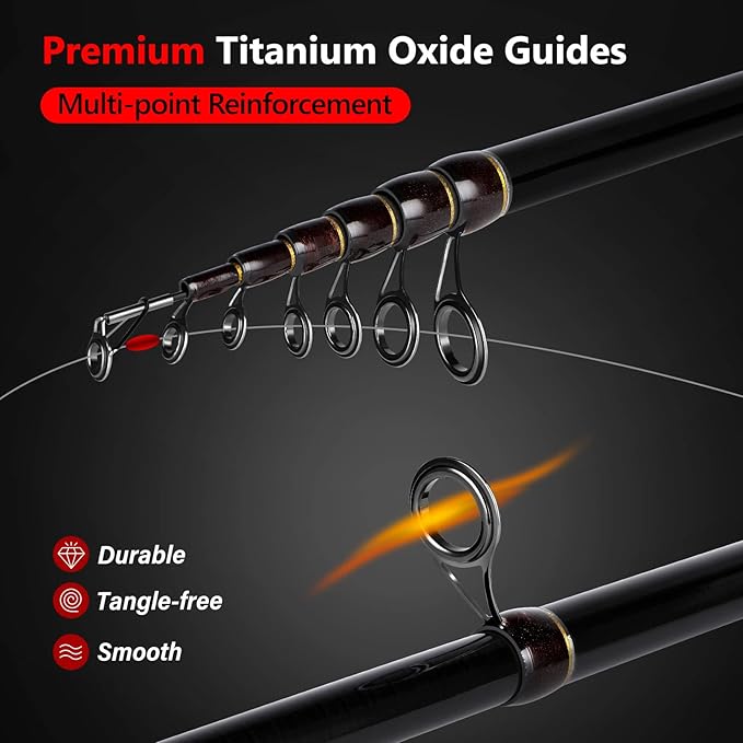 PLUSINNO Fishing Rod and Reel Combos, Bronze Warrior Toray IM6 Carbon Matrix Telescopic Fishing Rod Pole, 12 +1 Shielded Bearings Stainless Steel BB Spinning Reel, Travel Freshwater Fishing Gear