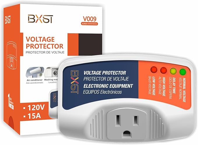 BXST One Outlet Plug in Voltage Protector for Home Protects Against High and Low Voltage Surge Protector for Refrigerator/TV/PC 120V 1800W (1 Pack)…