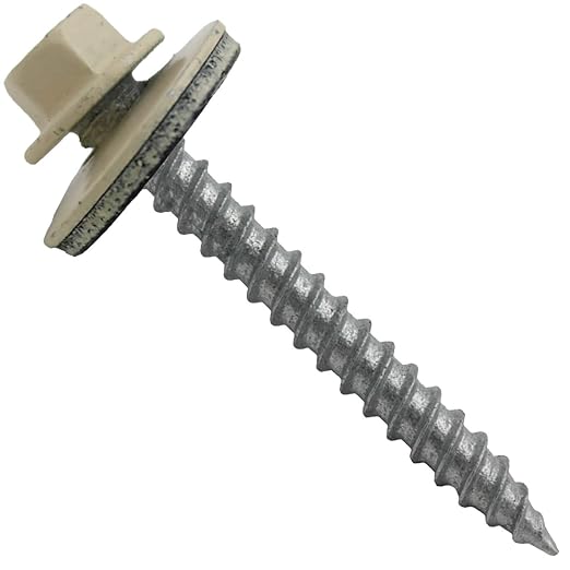 Metal ROOFING SCREWS: (250) 12 x 2 IVORY Hex ReGrip Sheet Metal Roof Screw. Sharp Point metal to wood siding screws. 5/8" EPDM washer