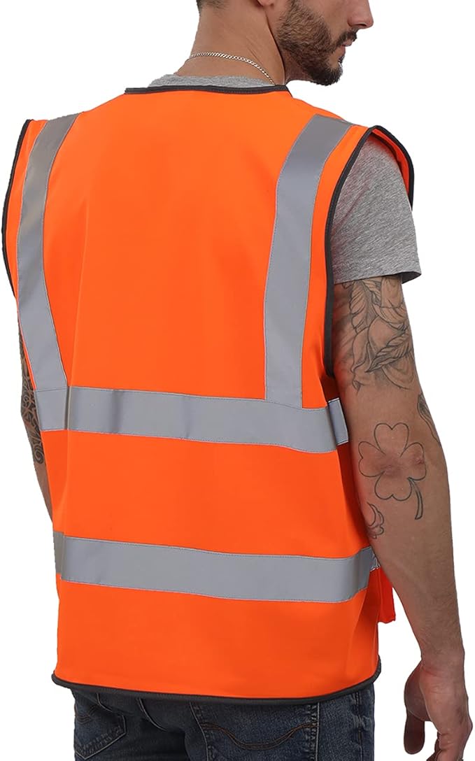 Dib Safety Reflective Vest ANSI Class 2, High Visibility Vest with Pockets and Zipper, Construction Work, Hi Vis