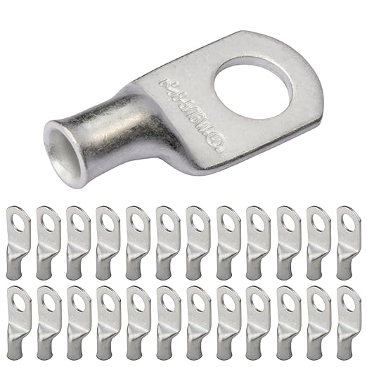 SELTERM 25pcs 8 AWG 5/16" Stud (Wide Pad) Marine Grade Tinned Copper Battery Cable Lugs,8 Gauge Ring Terminals,UL Wire Lugs Electrical Battery Cable Ends,Tinned Copper Lugs Battery Terminal Connectors