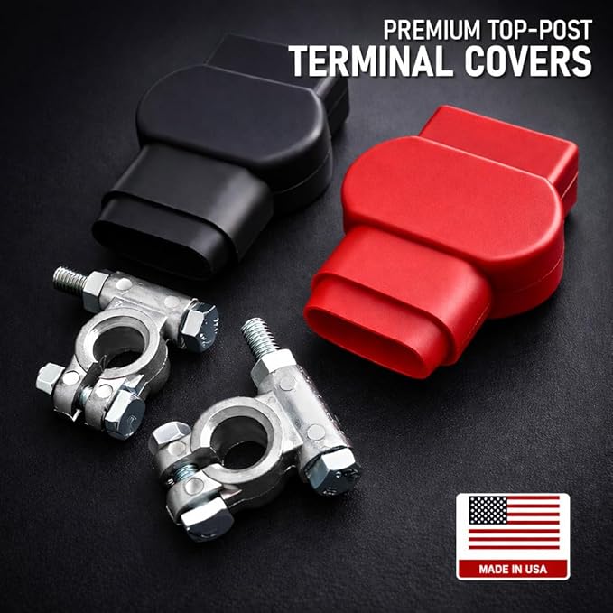 MGI SpeedWare Military Spec Heavy-Duty Battery Terminal Connectors, Top Post Positive and Negative End Pair with Insulator Covers